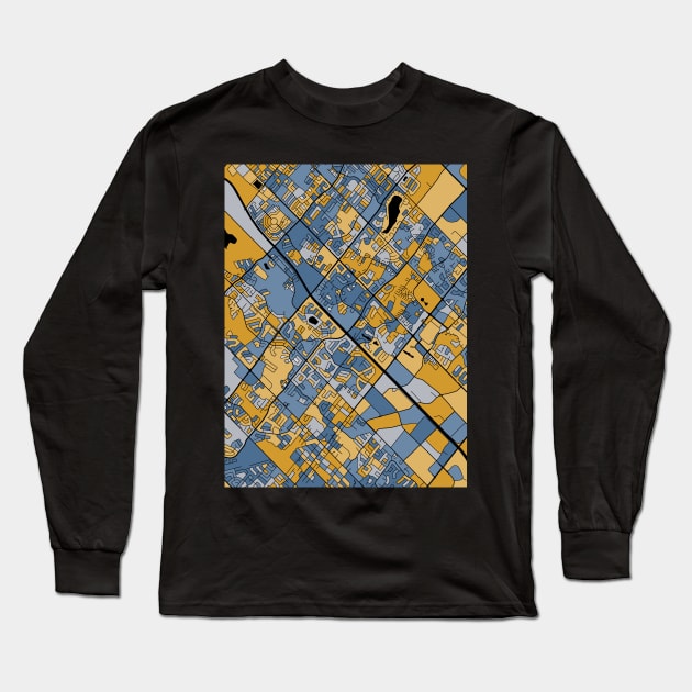 Brampton Map Pattern in Blue & Gold Long Sleeve T-Shirt by PatternMaps